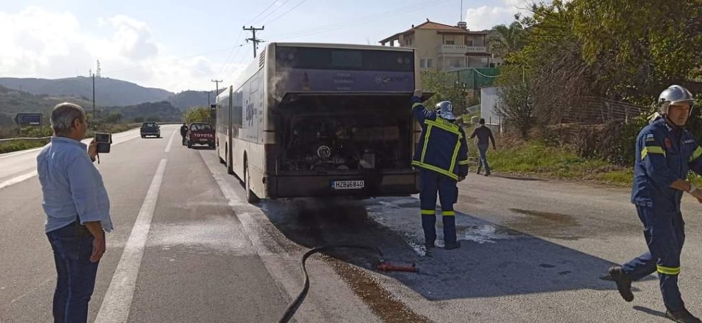 Φωτιά σε λεωφορείο στα Χανιά – Δεν υπήρξε τραυματισμός