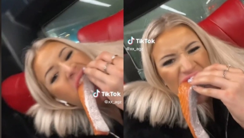 Γυναίκα έφαγε ωμό σολομό σε λεωφορείο: Ο οδηγός της φώναζε να κατέβει (βίντεο)