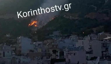 Φωτιά στο Λουτράκι – Σε κοντινή απόσταση από τα σπίτια (βίντεο)