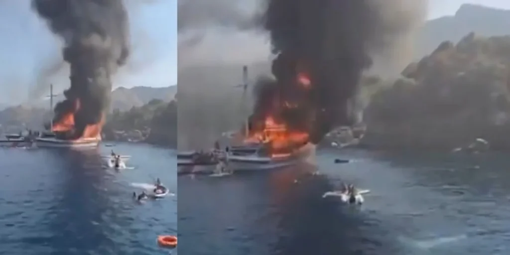 Τουρκία: Tουριστικό σκάφος τυλίχθηκε στις φλόγες στον Μαρμαρά – Μετέφερε 110 άτομα (βίντεο)