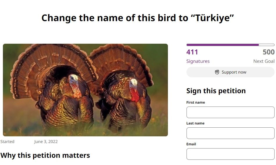 «Τρολ» στον Ρ.Τ.Ερντογάν: Αίτημα σε διαδικτυακή πλατφόρμα η γαλοπούλα να μετονομαστεί σε… Türkiye