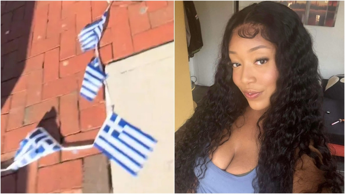 Πρωτοφανές ξέσπασμα από μοντέλο του OnlyFans – Έσκιζε με μανία ελληνικές σημαίες σε εστιατόριο στις ΗΠΑ (βίντεο)